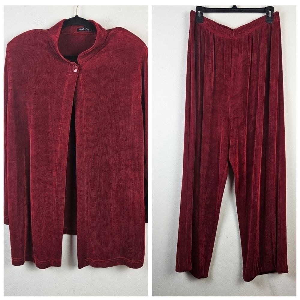 VIKKI VI Plus Classic Pant Set Size 1X Red Holiday Classic Christmas